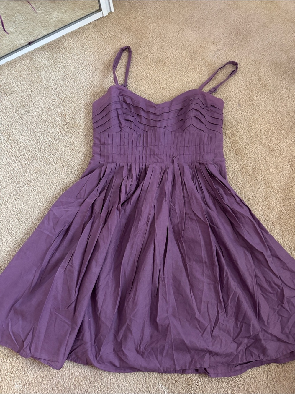 BCBGeneration Plum Pleated Spaghetti-Strap Mini Dress